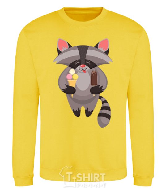 Sweatshirt A raccoon eats ice cream yellow фото