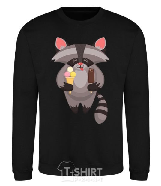 Sweatshirt A raccoon eats ice cream black фото