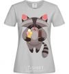 Women's T-shirt A raccoon eats ice cream grey фото