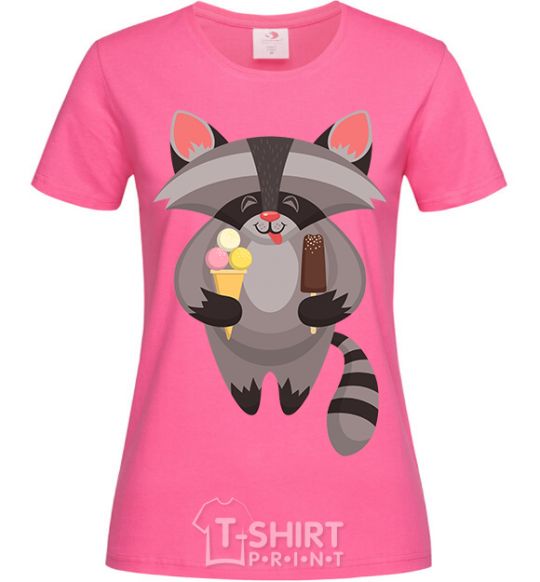 Women's T-shirt A raccoon eats ice cream heliconia фото