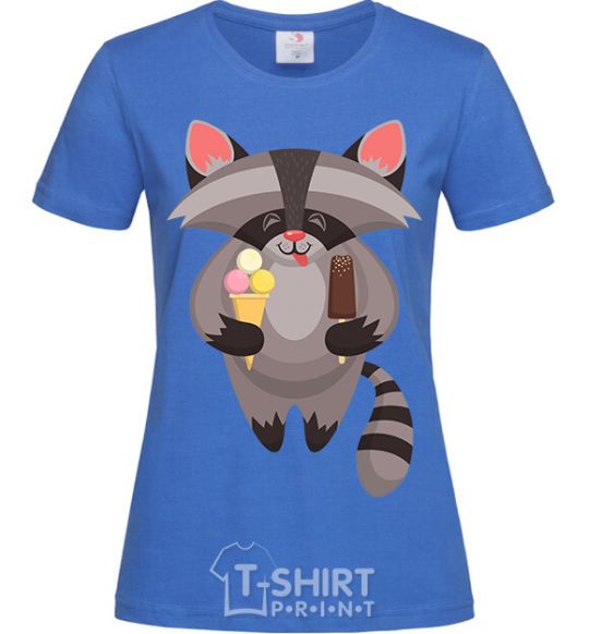 Women's T-shirt A raccoon eats ice cream royal-blue фото