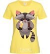 Women's T-shirt A raccoon eats ice cream cornsilk фото