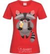 Women's T-shirt A raccoon eats ice cream red фото