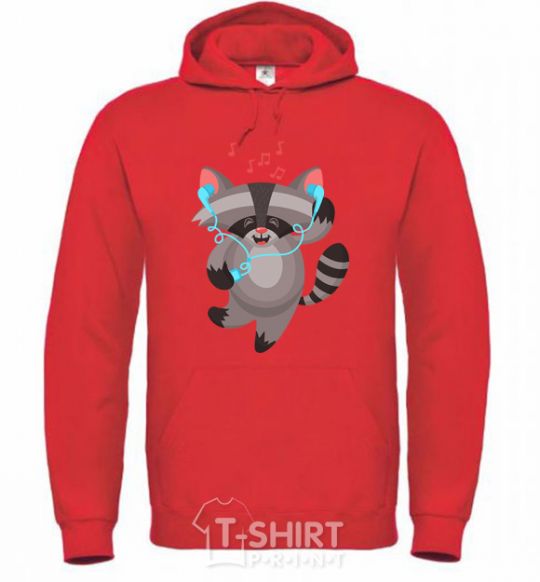 Men`s hoodie Dancing raccoon bright-red фото