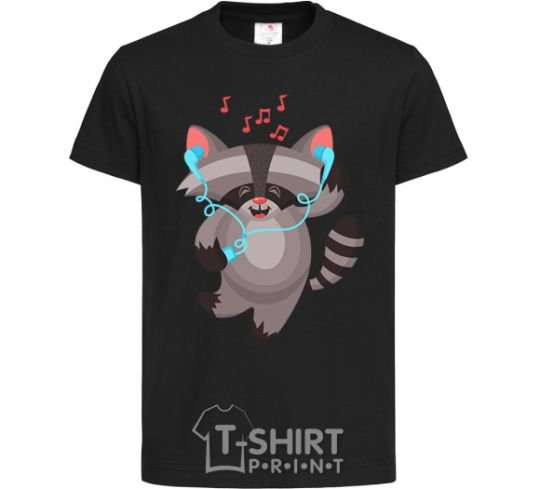 Kids T-shirt Dancing raccoon black фото