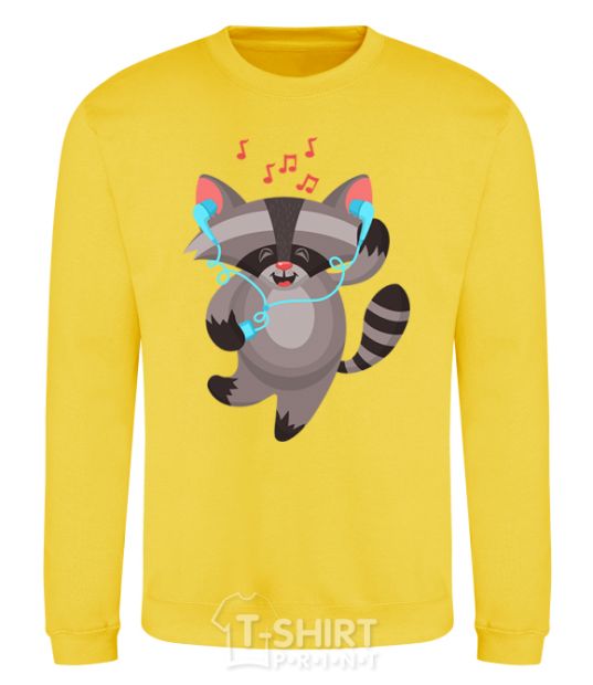 Sweatshirt Dancing raccoon yellow фото