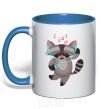 Mug with a colored handle Dancing raccoon royal-blue фото