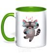 Mug with a colored handle Dancing raccoon kelly-green фото