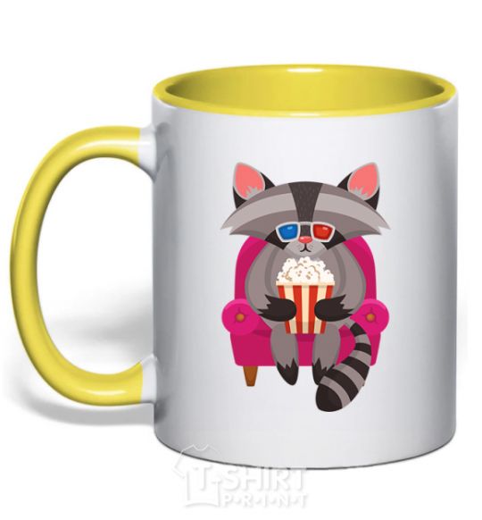 Mug with a colored handle Racoon TV yellow фото