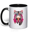 Mug with a colored handle Racoon TV black фото