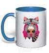 Mug with a colored handle Racoon TV royal-blue фото