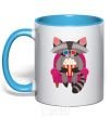 Mug with a colored handle Racoon TV sky-blue фото