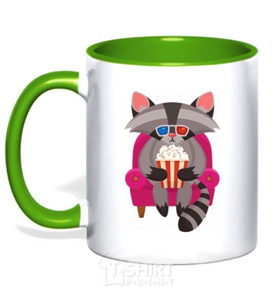 Mug with a colored handle Racoon TV kelly-green фото