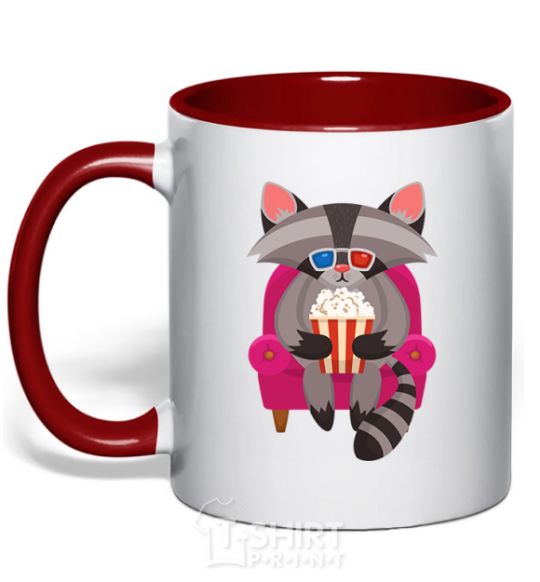 Mug with a colored handle Racoon TV red фото