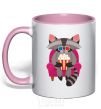 Mug with a colored handle Racoon TV light-pink фото