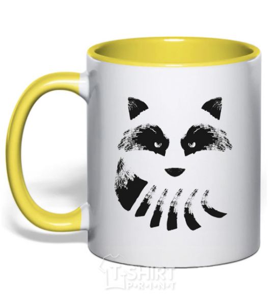 Mug with a colored handle Raccoon tail and head yellow фото