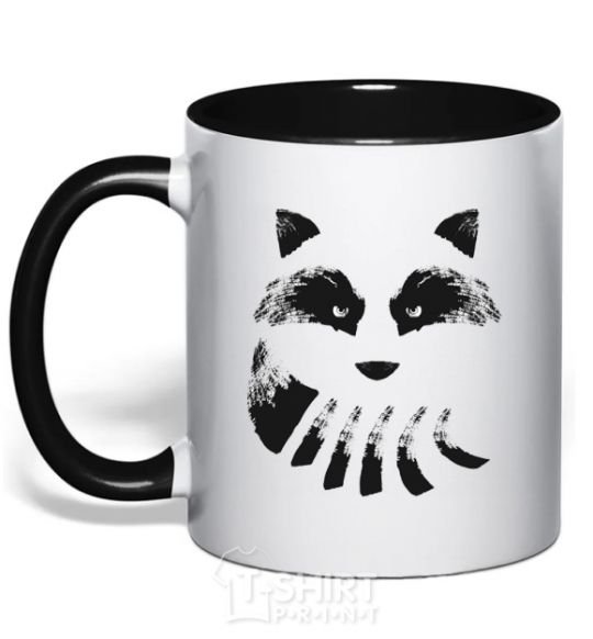 Mug with a colored handle Raccoon tail and head black фото