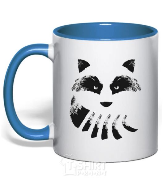 Mug with a colored handle Raccoon tail and head royal-blue фото