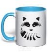 Mug with a colored handle Raccoon tail and head sky-blue фото