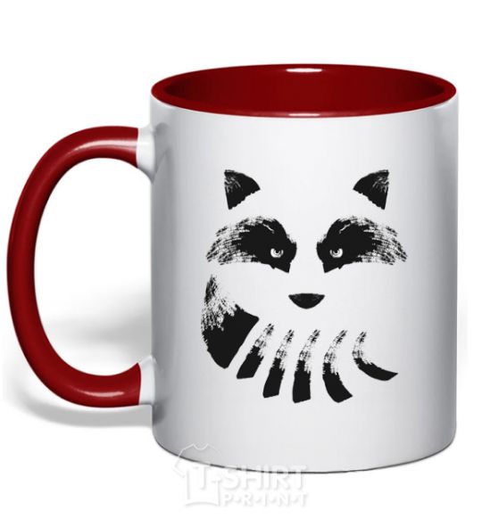 Mug with a colored handle Raccoon tail and head red фото