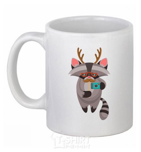 Ceramic mug Racoon photo White фото