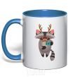 Mug with a colored handle Racoon photo royal-blue фото