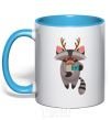 Mug with a colored handle Racoon photo sky-blue фото