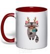 Mug with a colored handle Racoon photo red фото