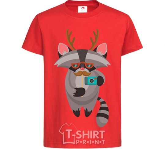 Kids T-shirt Racoon photo red фото