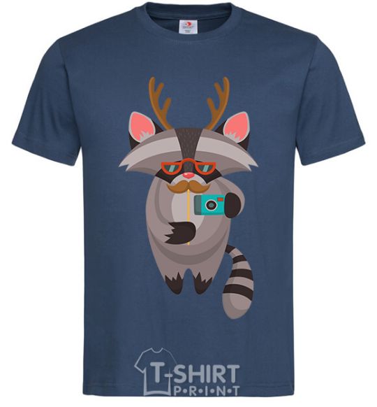 Men's T-Shirt Racoon photo navy-blue фото