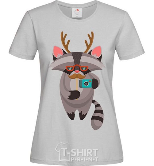 Women's T-shirt Racoon photo grey фото