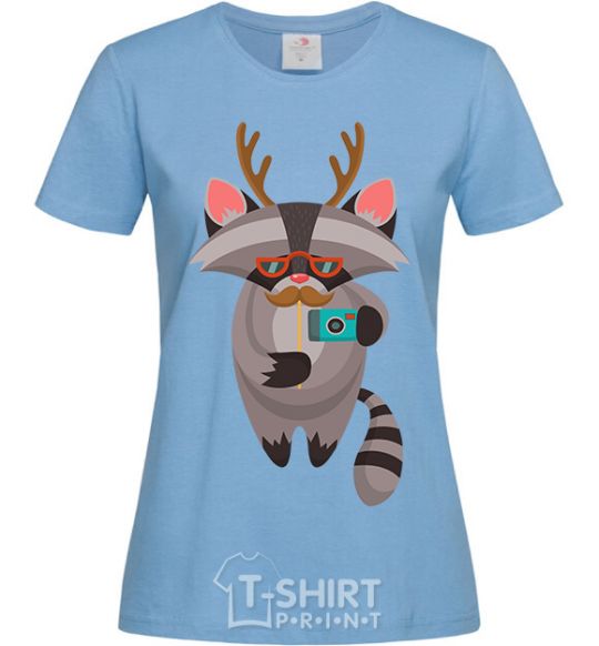 Women's T-shirt Racoon photo sky-blue фото