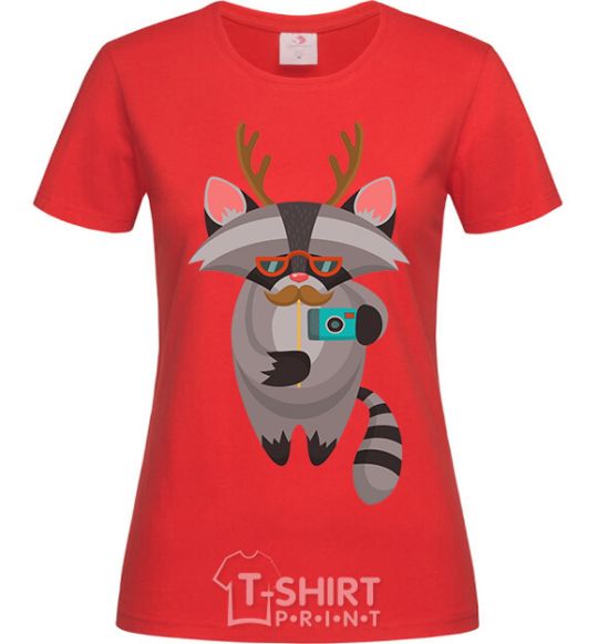 Women's T-shirt Racoon photo red фото