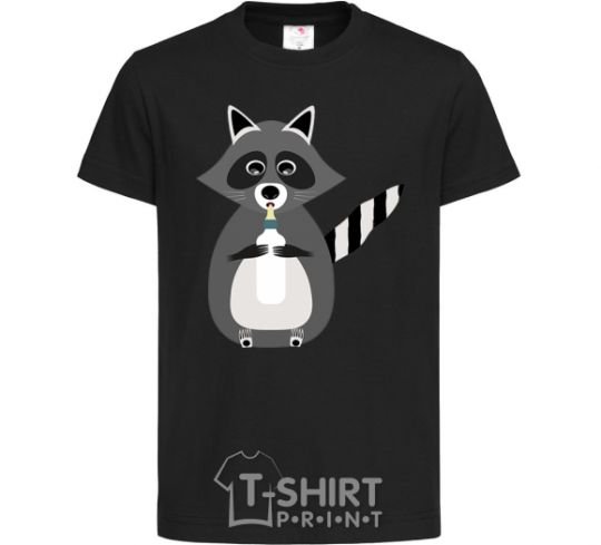 Kids T-shirt Racoon eating black фото