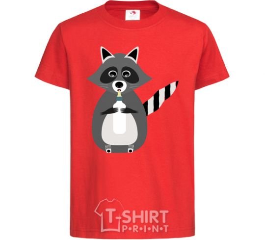 Kids T-shirt Racoon eating red фото