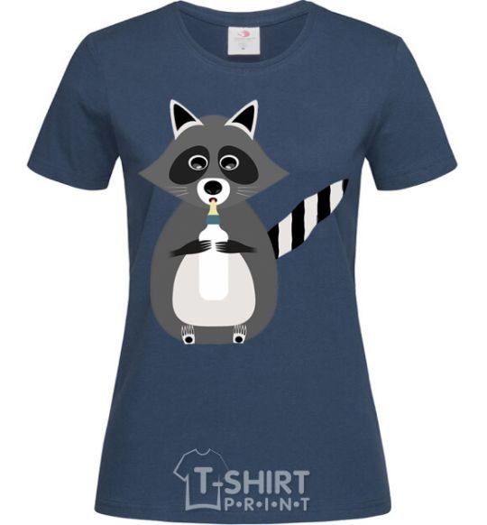 Women's T-shirt Racoon eating navy-blue фото