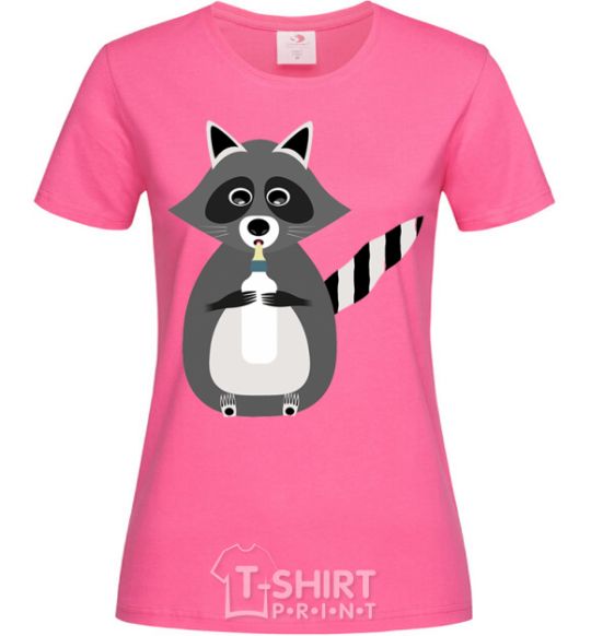 Women's T-shirt Racoon eating heliconia фото