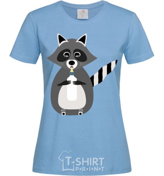 Women's T-shirt Racoon eating sky-blue фото