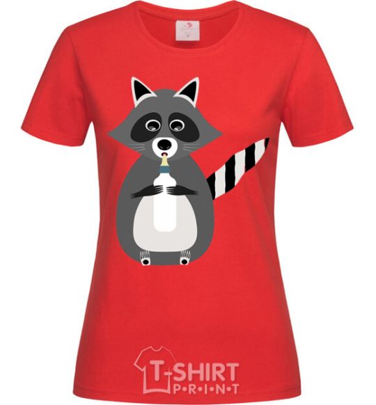 Women's T-shirt Racoon eating red фото