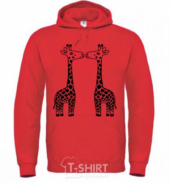 Men`s hoodie Giraffes bright-red фото