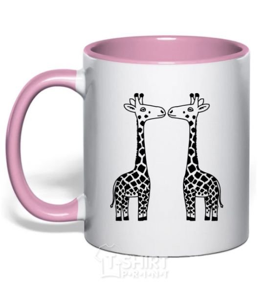 Чашка с цветной ручкой Жирафы Нежно розовый фото