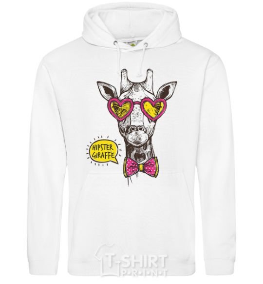 Men`s hoodie Hipster giraffe White фото