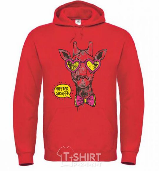 Men`s hoodie Hipster giraffe bright-red фото