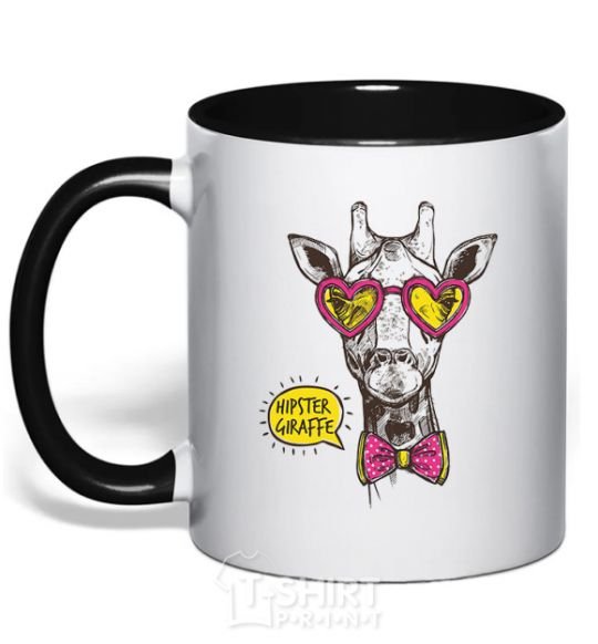 Mug with a colored handle Hipster giraffe black фото