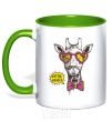 Mug with a colored handle Hipster giraffe kelly-green фото