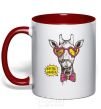 Mug with a colored handle Hipster giraffe red фото