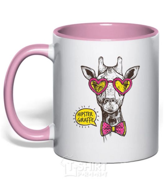 Mug with a colored handle Hipster giraffe light-pink фото