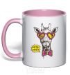 Mug with a colored handle Hipster giraffe light-pink фото