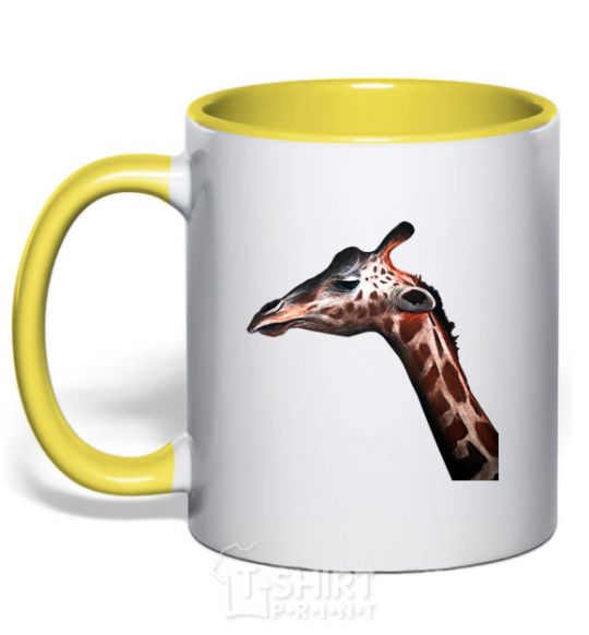 Mug with a colored handle Pastel giraffe yellow фото