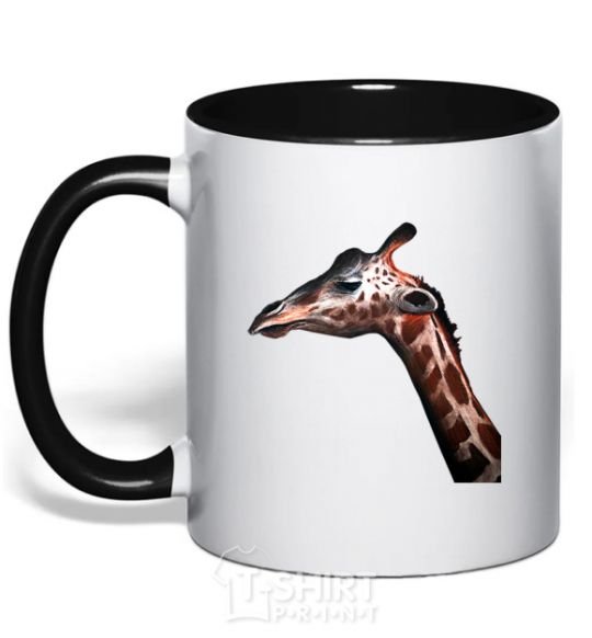 Mug with a colored handle Pastel giraffe black фото